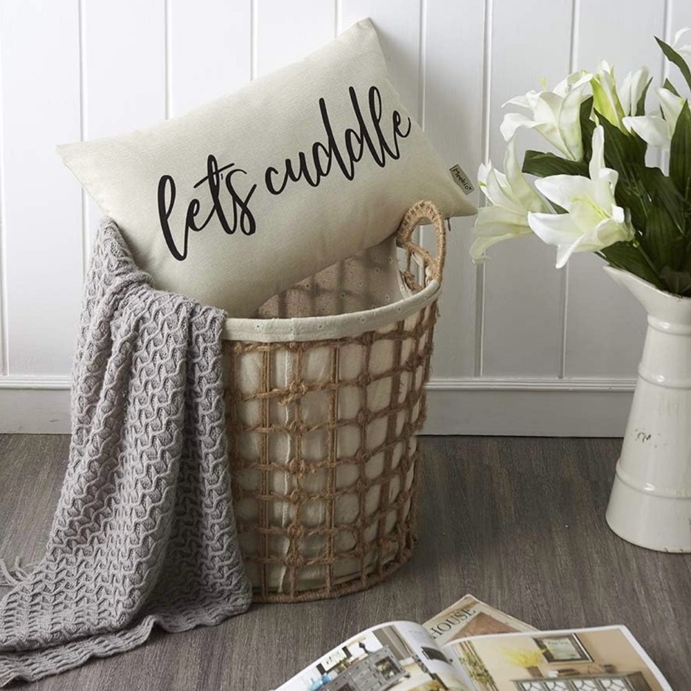 ✨NWOT✨Farmhouse Pillow Covers w/ Let's Cuddle Quote Size 12" x 20" Rustic Lumbar